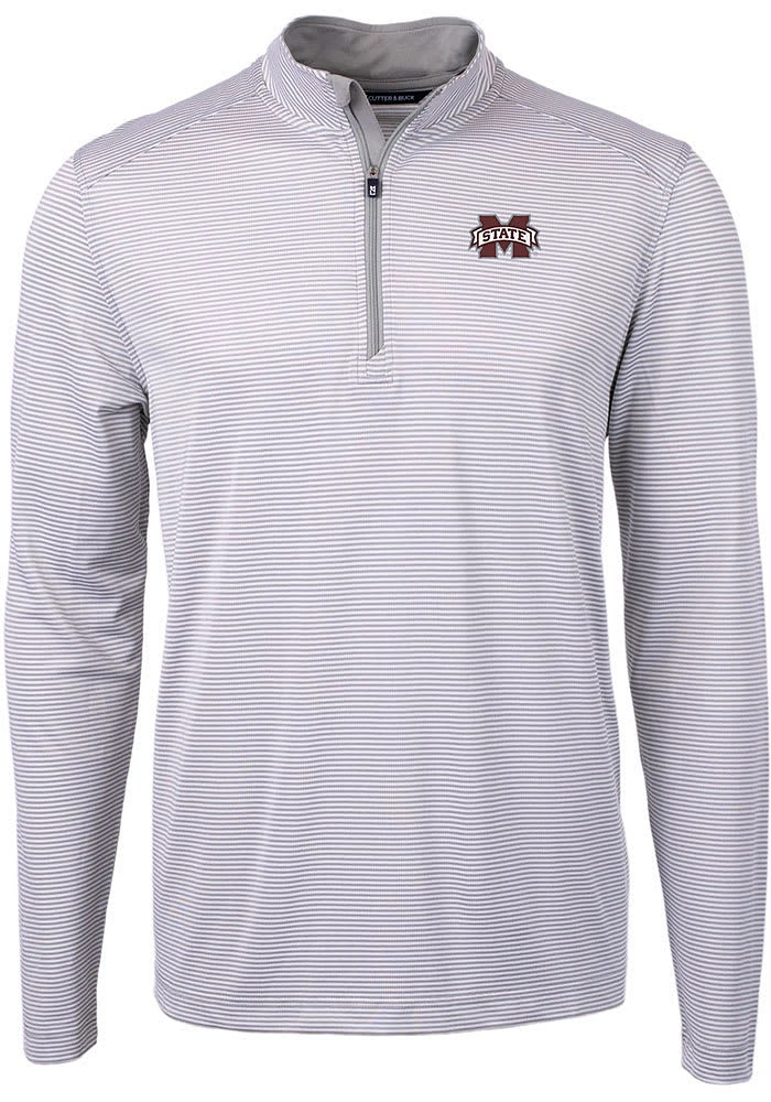Cutter and Buck Mississippi State Bulldogs Mens Grey Virtue Eco Pique Stripe Big Tall Qtr Zip