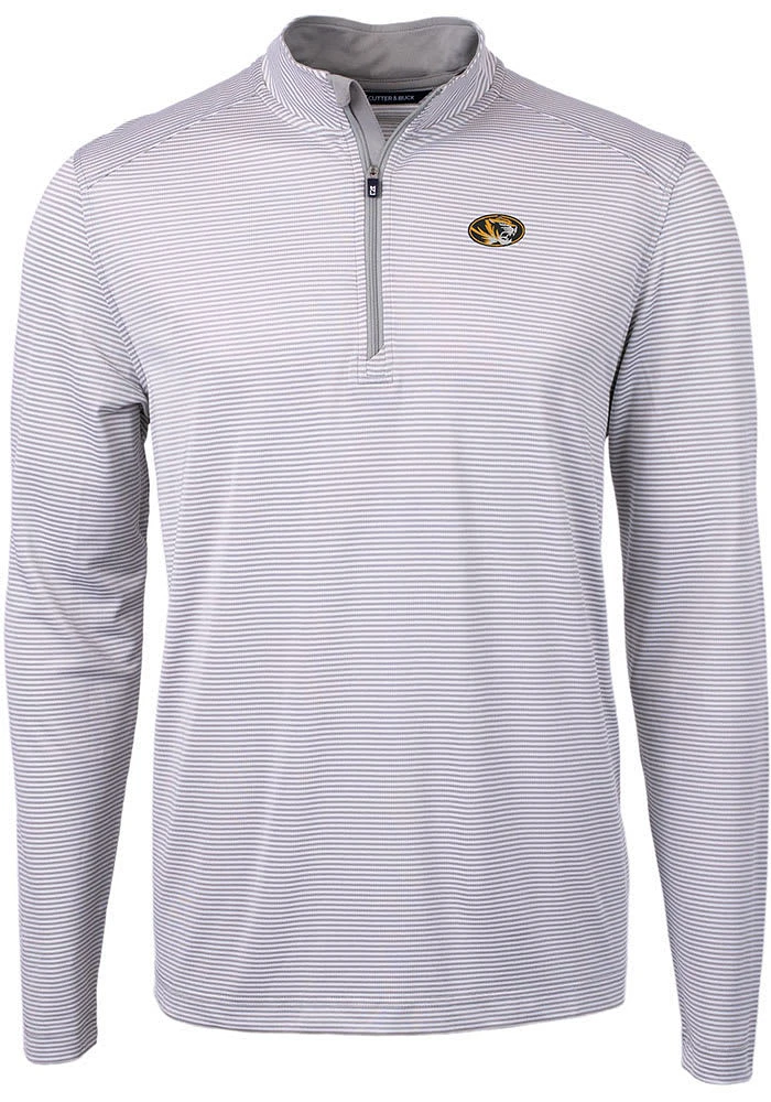 Cutter and Buck Missouri Tigers Mens Grey Virtue Eco Pique Stripe Big Tall Qtr Zip