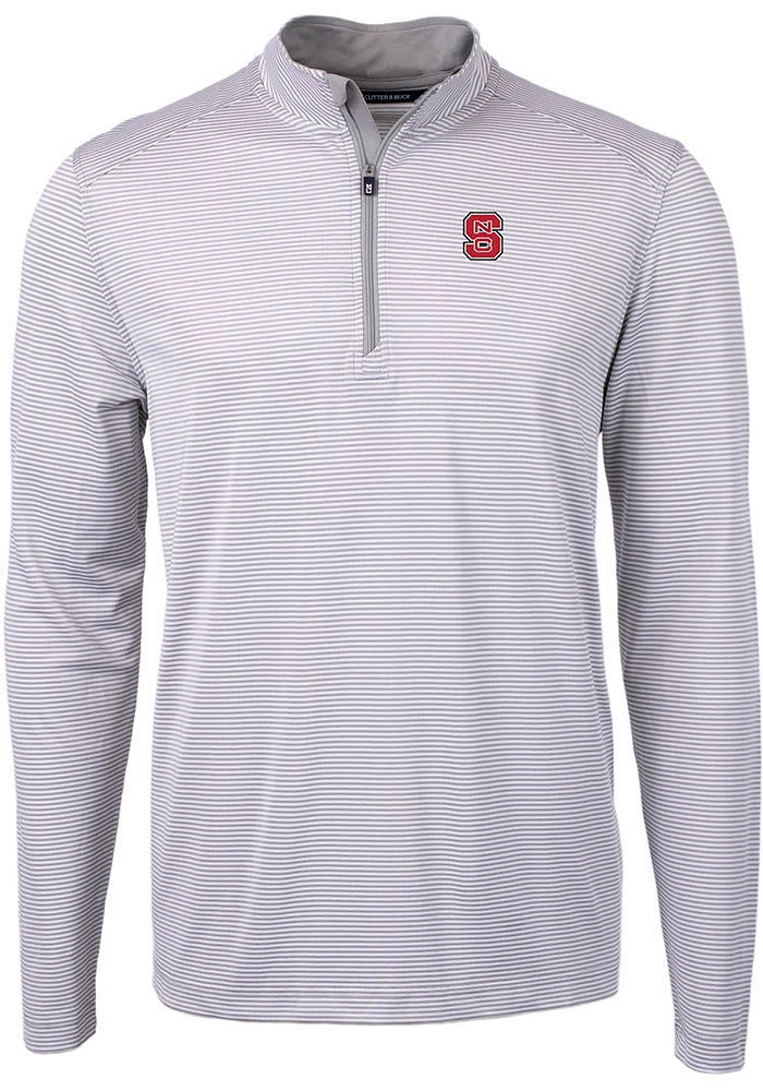 Cutter and Buck NC State Wolfpack Mens Grey Virtue Eco Pique Stripe Big Tall Qtr Zip