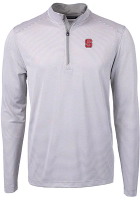 Cutter and Buck NC State Wolfpack Mens Grey Virtue Eco Pique Stripe Big Tall Qtr Zip