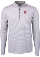 Cutter and Buck NC State Wolfpack Mens Grey Virtue Eco Pique Stripe Big Tall Qtr Zip