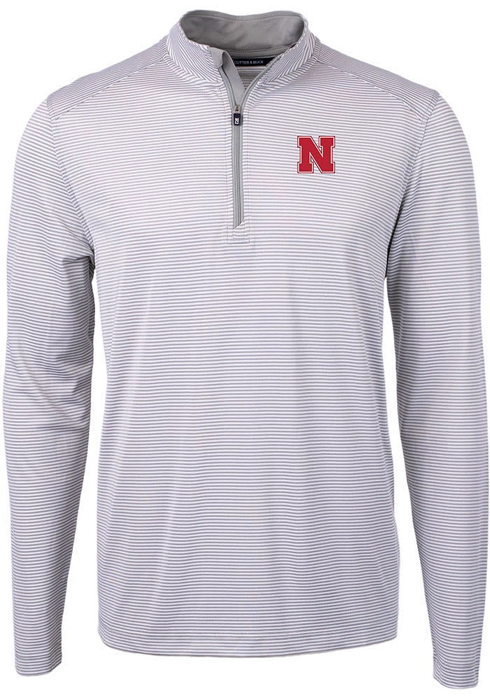 Cutter and Buck Nebraska Cornhuskers Mens Grey Virtue Eco Pique Big Tall Qtr Zip
