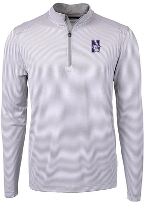 Cutter and Buck Northwestern Wildcats Mens Grey Virtue Eco Pique Stripe Big Tall Qtr Zip