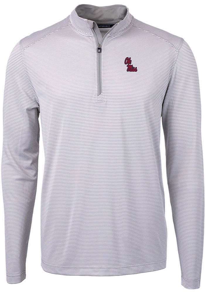 Cutter and Buck Ole Miss Rebels Mens Grey Virtue Eco Pique Stripe Big Tall Qtr Zip