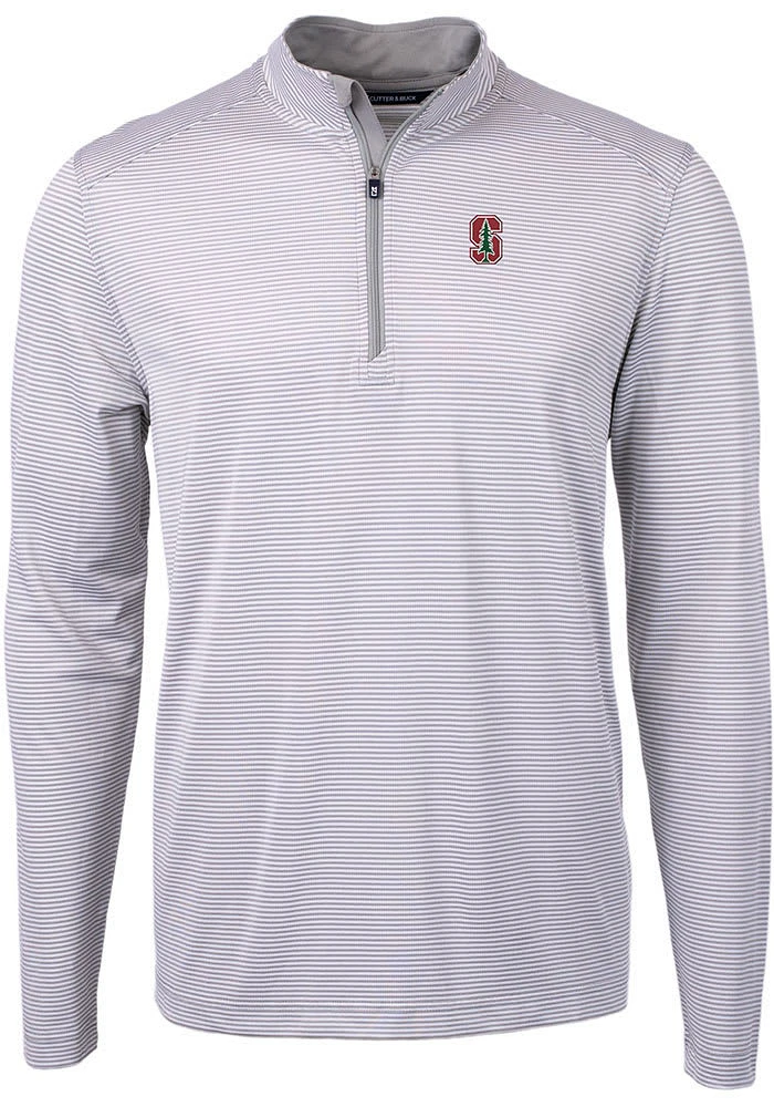 Cutter and Buck Stanford Cardinal Mens Grey Virtue Eco Pique Stripe Big Tall Qtr Zip