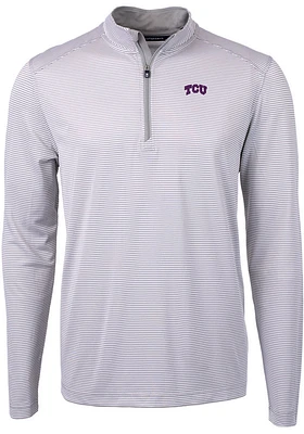 Cutter and Buck TCU Horned Frogs Mens Grey Virtue Eco Pique Stripe Big Tall Qtr Zip