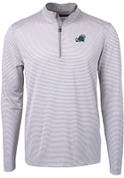 Cutter and Buck Tulane Green Wave Mens Grey Virtue Eco Pique Stripe Big Tall Qtr Zip