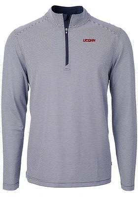 Cutter and Buck UConn Huskies Mens Navy Blue Wordmark Virtue Eco Pique Stripe Big Tall Qtr Zip