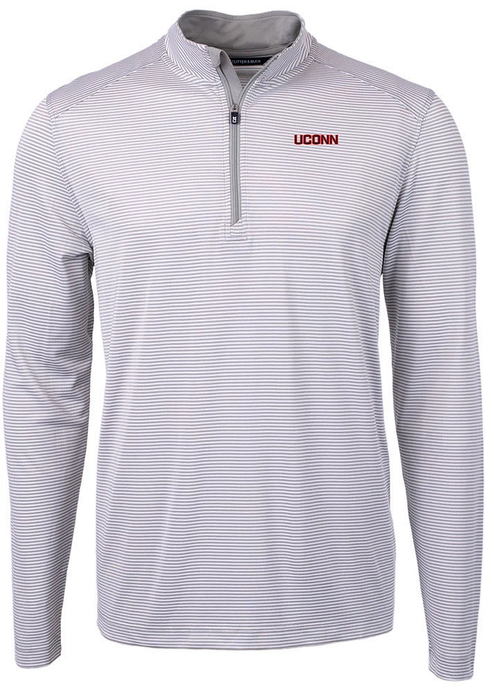 Cutter and Buck UConn Huskies Mens Grey Wordmark Virtue Eco Pique Stripe Big Tall Qtr Zip