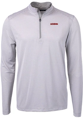 Cutter and Buck UConn Huskies Mens Grey Wordmark Virtue Eco Pique Stripe Big Tall Qtr Zip