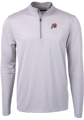Cutter and Buck Utah Utes Mens Grey Virtue Eco Pique Stripe Big Tall Qtr Zip