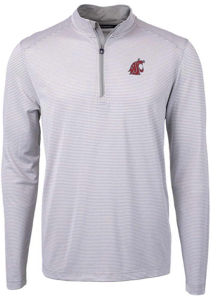 Cutter and Buck Washington State Cougars Mens Grey Virtue Eco Pique Stripe Big Tall Qtr Zip