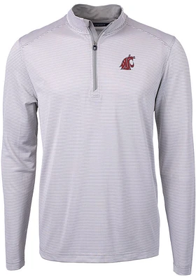 Cutter and Buck Washington State Cougars Mens Grey Virtue Eco Pique Stripe Big Tall Qtr Zip