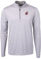 Cutter and Buck Washington State Cougars Mens Grey Virtue Eco Pique Stripe Big Tall Qtr Zip
