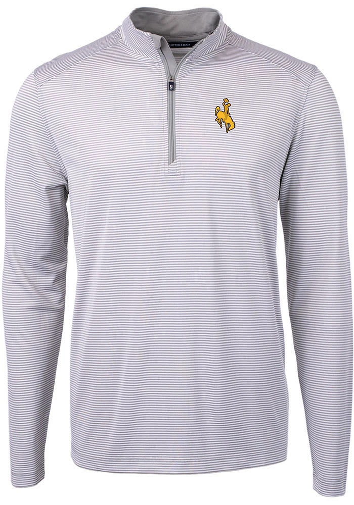 Cutter and Buck Wyoming Cowboys Mens Grey Virtue Eco Pique Big Tall Qtr Zip
