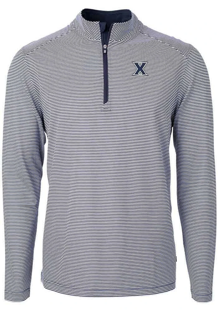 Cutter and Buck Xavier Musketeers Mens Navy Blue Virtue Eco Pique Big Tall Qtr Zip