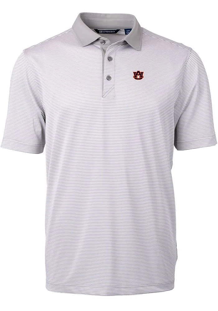 Cutter and Buck Auburn Tigers Grey Virtue Eco Pique Micro Stripe Big Tall Polo