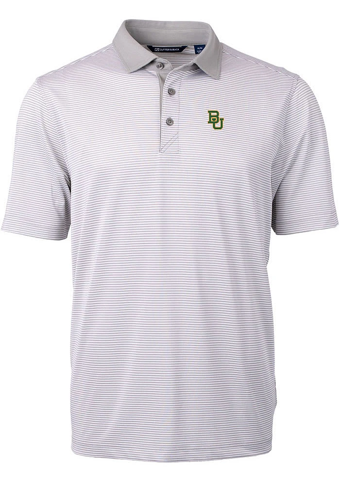 Cutter and Buck Baylor Bears Grey Virtue Eco Pique Micro Stripe Big Tall Polo