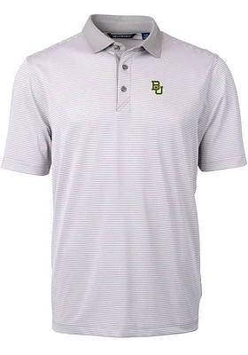 Cutter and Buck Baylor Bears Grey Virtue Eco Pique Micro Stripe Big Tall Polo