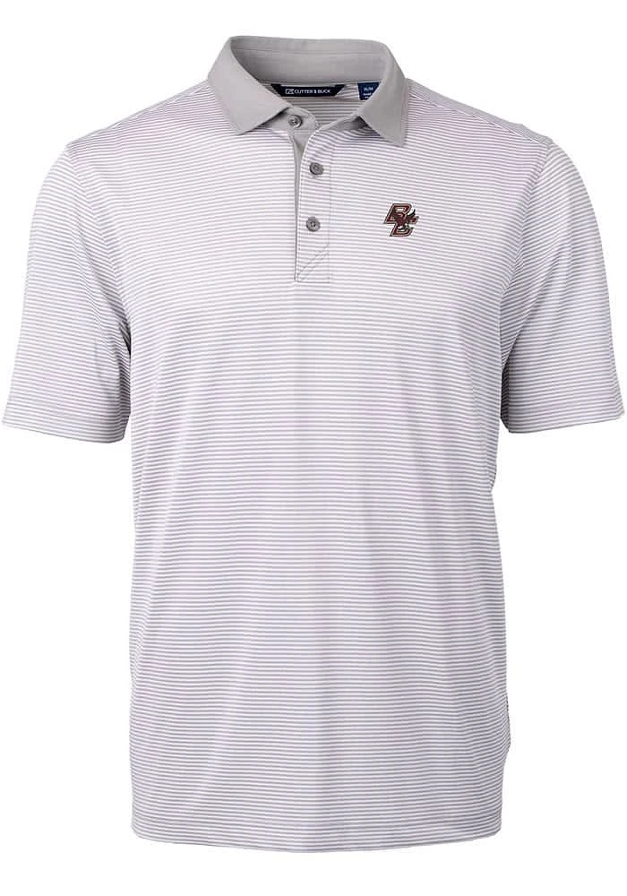 Cutter and Buck Boston College Eagles Grey Virtue Eco Pique Micro Stripe Big Tall Polo