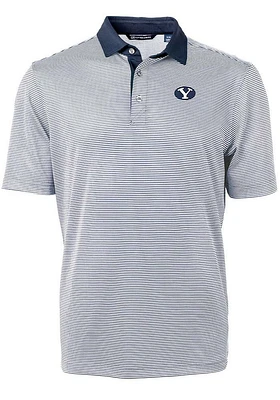 Cutter and Buck BYU Cougars Navy Blue Virtue Eco Pique Micro Stripe Big Tall Polo