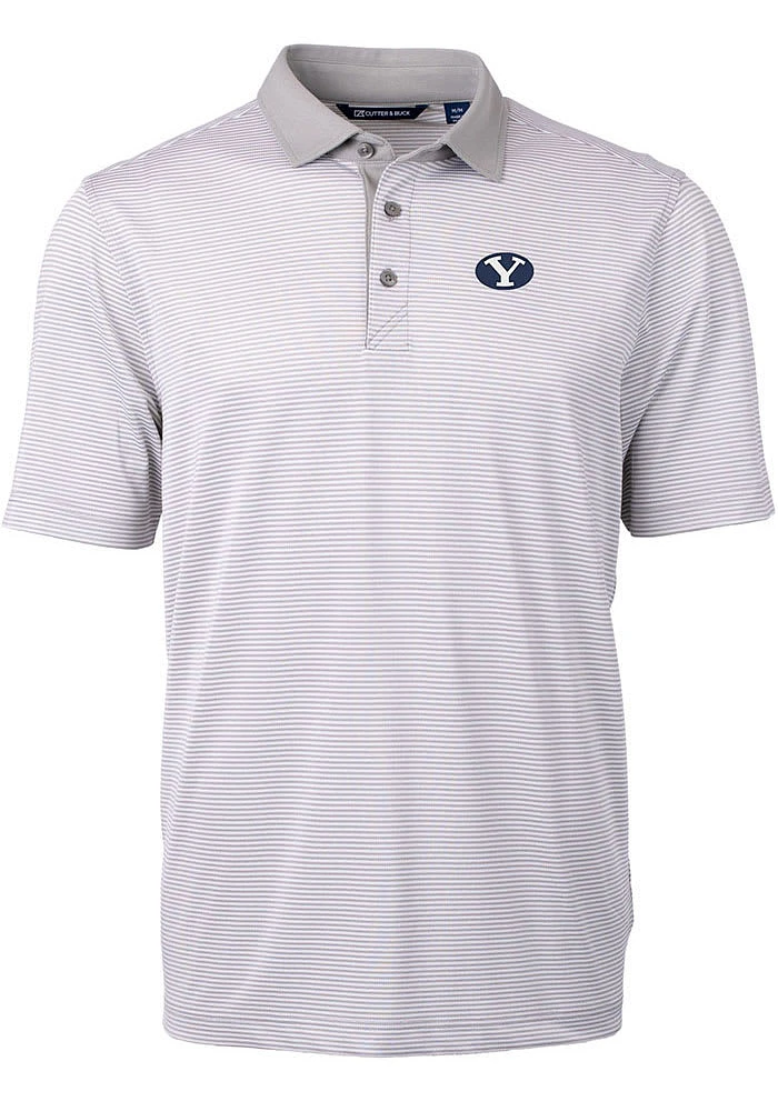 Cutter and Buck BYU Cougars Grey Virtue Eco Pique Micro Stripe Big Tall Polo