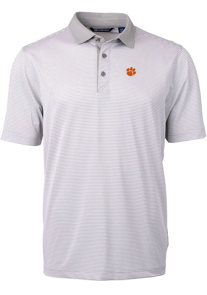 Cutter and Buck Clemson Tigers Grey Virtue Eco Pique Micro Stripe Big Tall Polo