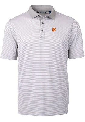 Cutter and Buck Clemson Tigers Grey Virtue Eco Pique Micro Stripe Big Tall Polo