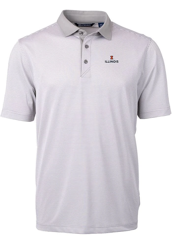 Cutter and Buck Illinois Fighting Illini Grey Virtue Eco Pique Micro Stripe Big Tall Polo