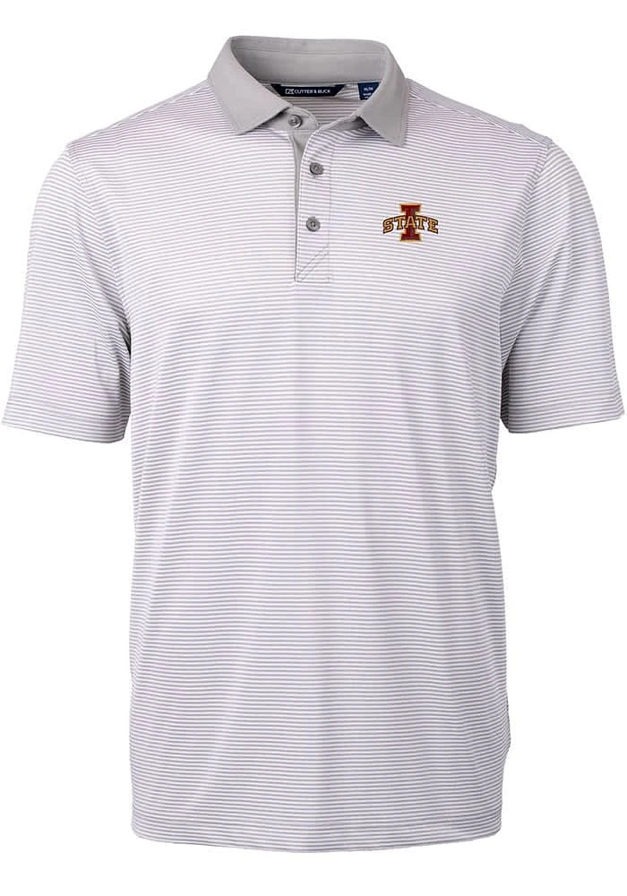 Cutter and Buck Iowa State Cyclones Grey Virtue Eco Pique Micro Stripe Big Tall Polo