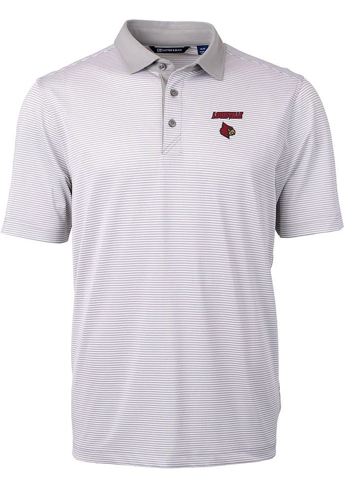 Cutter and Buck Louisville Cardinals Grey Virtue Eco Pique Micro Stripe Big Tall Polo