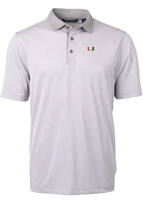 Cutter and Buck Miami Hurricanes Grey Virtue Eco Pique Micro Stripe Big Tall Polo