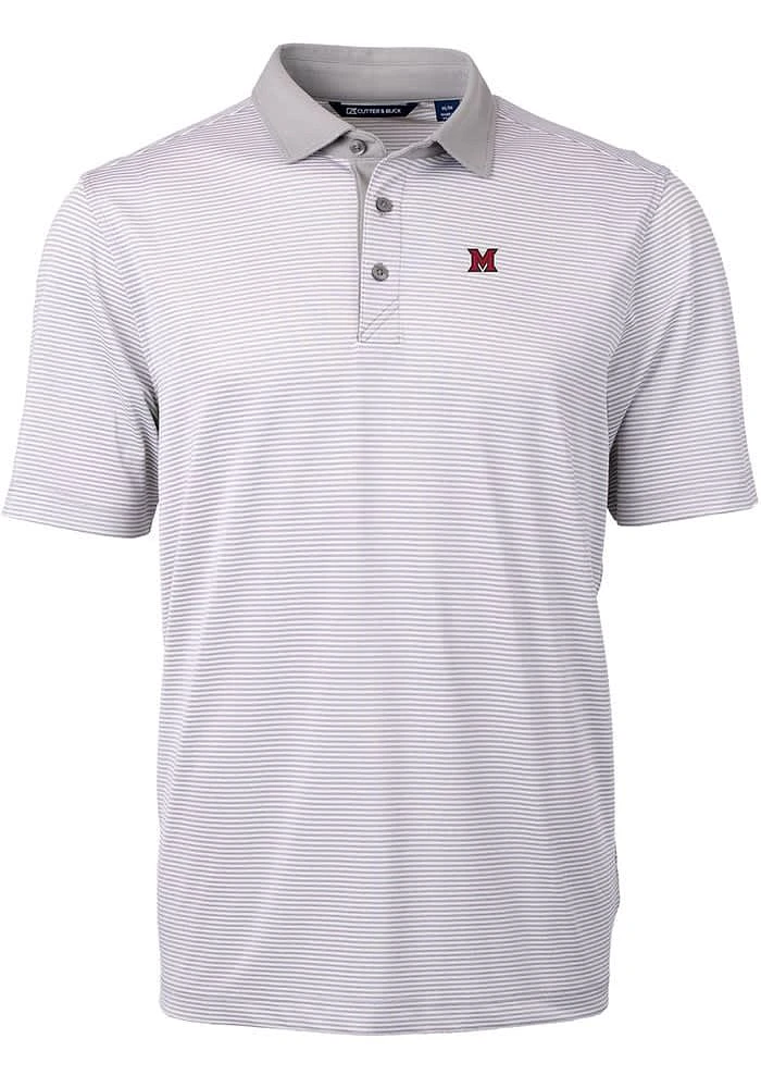 Cutter and Buck Miami RedHawks Grey Virtue Eco Pique Micro Stripe Big Tall Polo