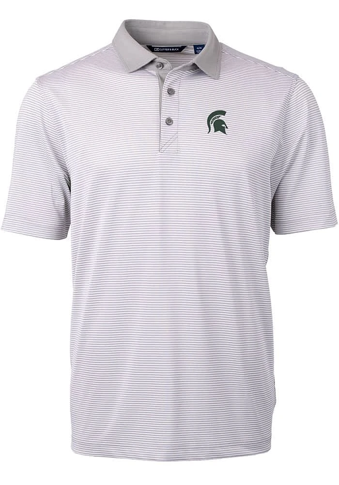 Cutter and Buck Michigan State Spartans Grey Virtue Eco Pique Micro Stripe Big Tall Polo