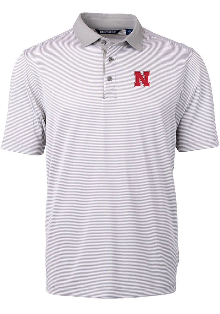 Cutter and Buck Nebraska Cornhuskers Grey Virtue Eco Pique Micro Stripe Big Tall Polo