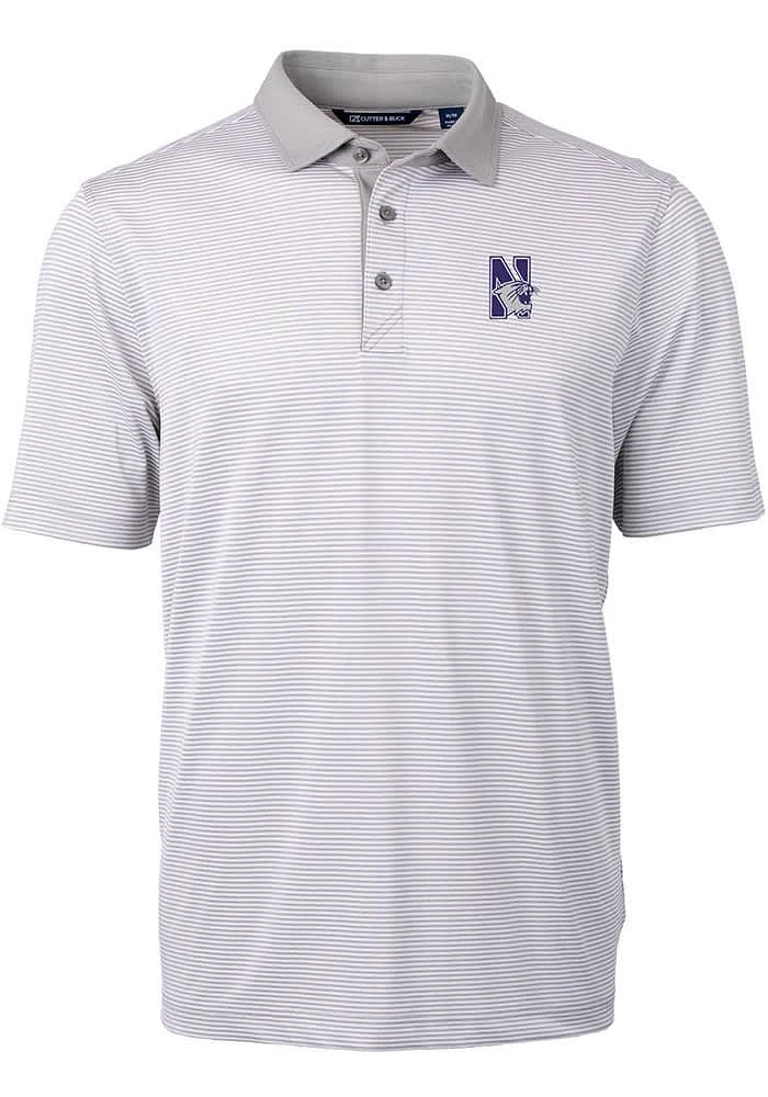 Cutter and Buck Northwestern Wildcats Grey Virtue Eco Pique Micro Stripe Big Tall Polo