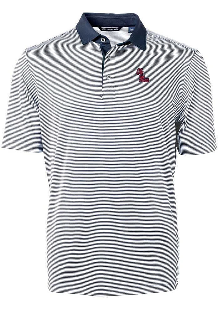 Cutter and Buck Ole Miss Rebels Navy Blue Virtue Eco Pique Micro Stripe Big Tall Polo