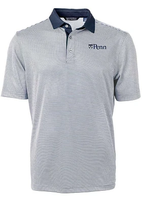 Cutter and Buck Pennsylvania Quakers Navy Blue Virtue Eco Pique Micro Stripe Big Tall Polo