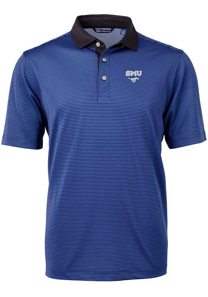 Cutter and Buck SMU Mustangs Blue Virtue Eco Pique Micro Stripe Big Tall Polo