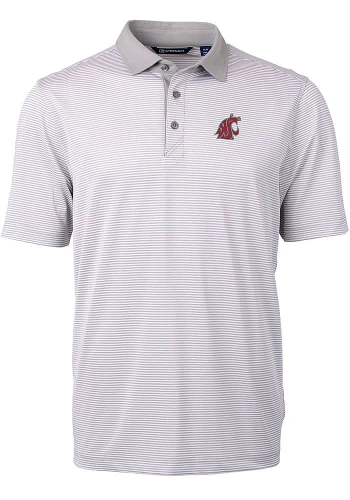 Cutter and Buck Washington State Cougars Grey Virtue Eco Pique Micro Stripe Big Tall Polo