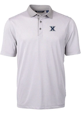 Cutter and Buck Xavier Musketeers Grey Virtue Eco Pique Micro Stripe Big Tall Polo