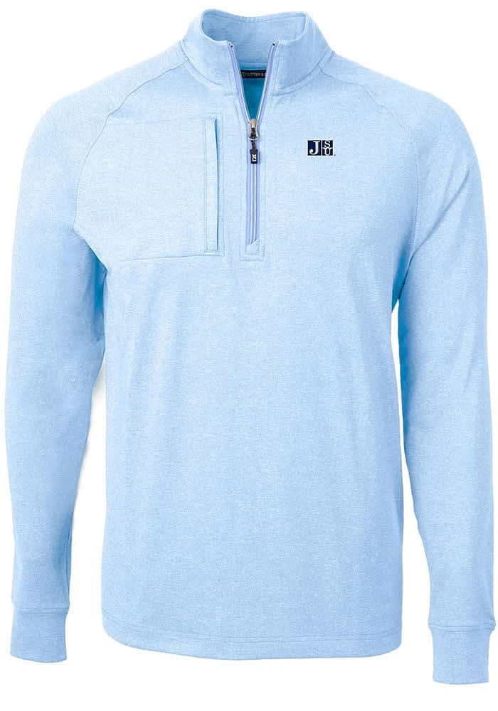 Cutter and Buck Jackson State Tigers Mens Light Blue Adapt Eco Knit Long Sleeve Qtr Zip Pullover