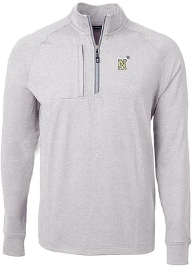 Cutter and Buck Navy Midshipmen Mens Grey Adapt Eco Knit Long Sleeve Qtr Zip Pullover