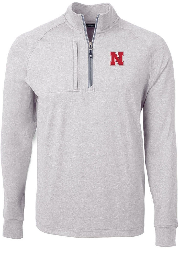 Cutter and Buck Nebraska Cornhuskers Mens Grey Adapt Eco Knit Long Sleeve Qtr Zip Pullover