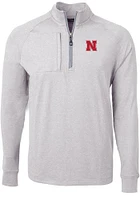 Cutter and Buck Nebraska Cornhuskers Mens Grey Adapt Eco Knit Long Sleeve Qtr Zip Pullover