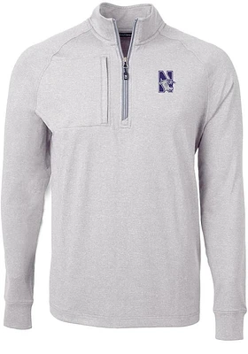 Cutter and Buck Northwestern Wildcats Mens Grey Adapt Eco Knit Long Sleeve Qtr Zip Pullover