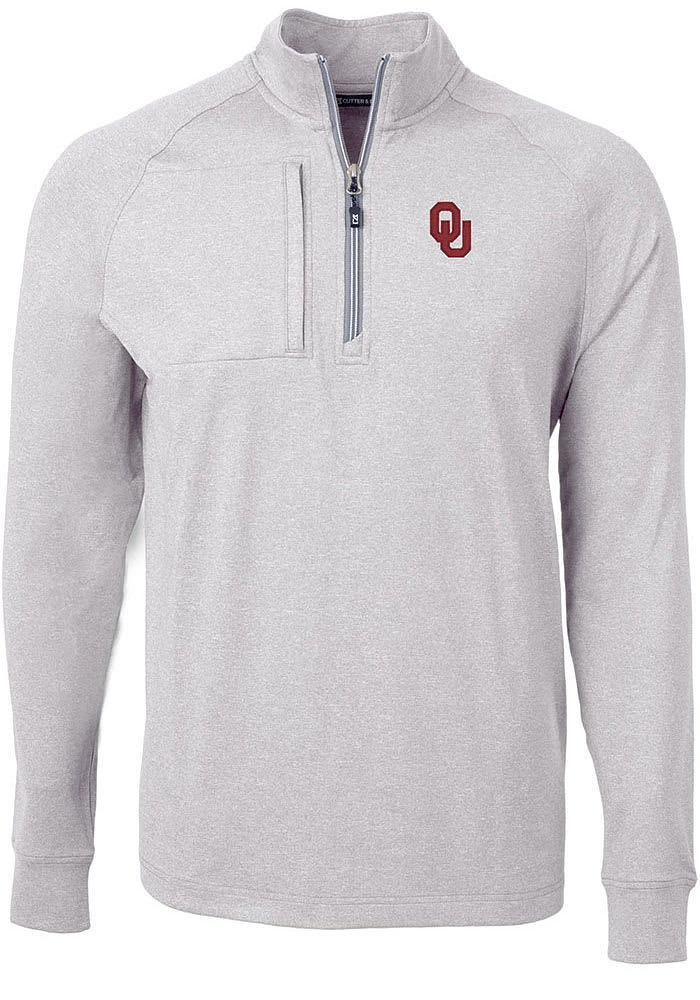 Cutter and Buck Oklahoma Sooners Mens Adapt Eco Knit Long Sleeve Qtr Zip Pullover