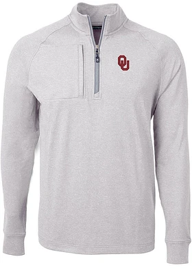 Cutter and Buck Oklahoma Sooners Mens Adapt Eco Knit Long Sleeve Qtr Zip Pullover