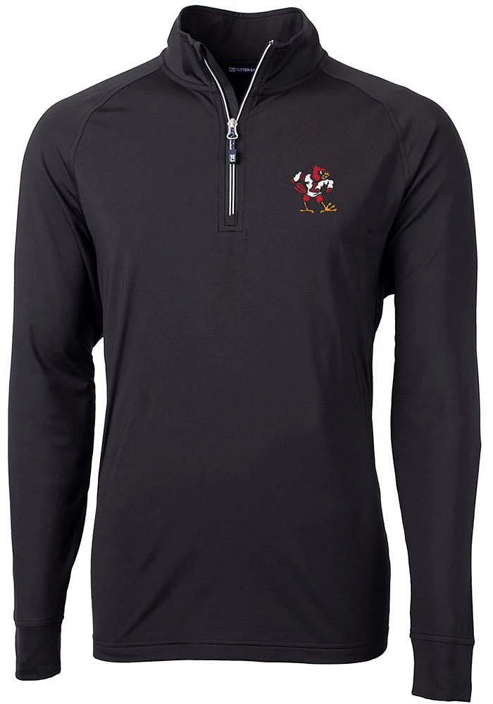 Cutter and Buck Louisville Cardinals Mens Black Adapt Stretch Long Sleeve Qtr Zip Pullover