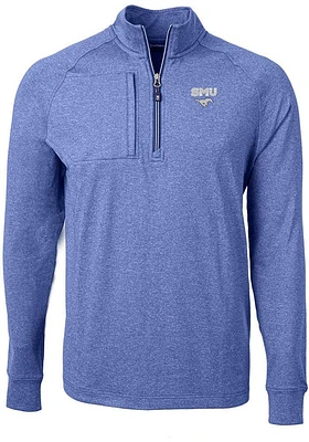 Cutter and Buck SMU Mustangs Mens Adapt Eco Knit Long Sleeve Qtr Zip Pullover